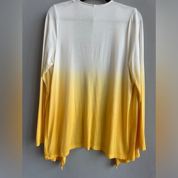 Torrid | Yellow Drape Front Cardigan | Yellow White Ombre Open Front Sweater - Picture 5 of 5